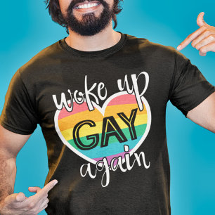 Camiseta Orgulho divertido mês lgbt acordou gay novamente