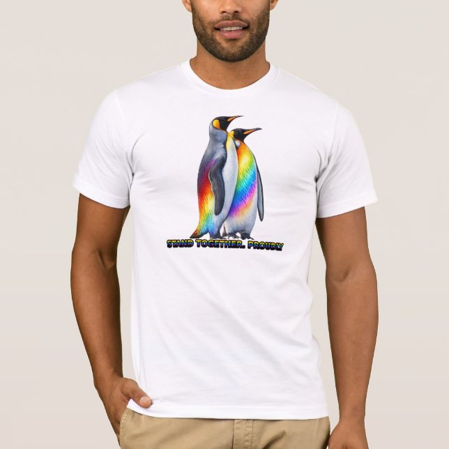 Camiseta Orgulho do Pinguim Arco-íris Fica Junto (Frente)