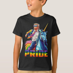 Camiseta Orgulho Funny Trump Andando no Unicorn Lgbt Gay Lé