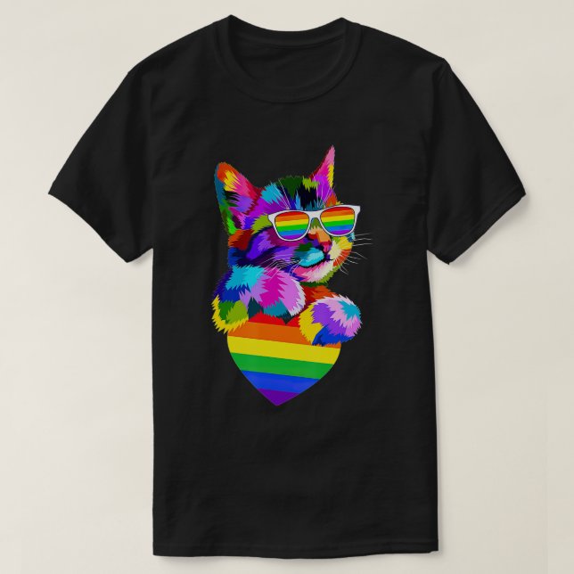 Camiseta Orgulho Gato Gato Gato Gato LGBT Sinalizador de Tr (Frente do Design)
