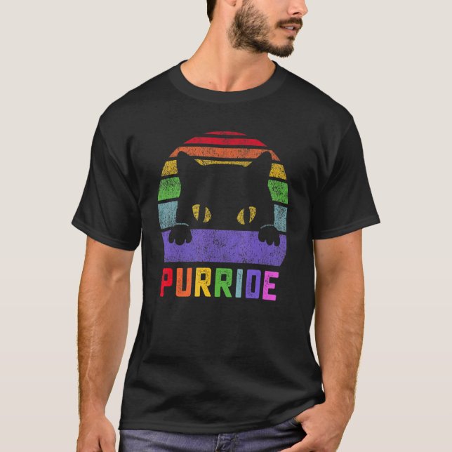 Camiseta Orgulho Gato Purride Gay Lgbtq Sinalizador Arco-Ír (Frente)