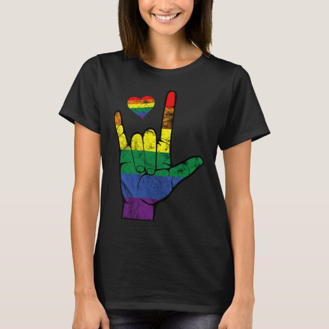 Camiseta Orgulho gay ASL - Linguagens de sinais LGBT Defici (Frente)