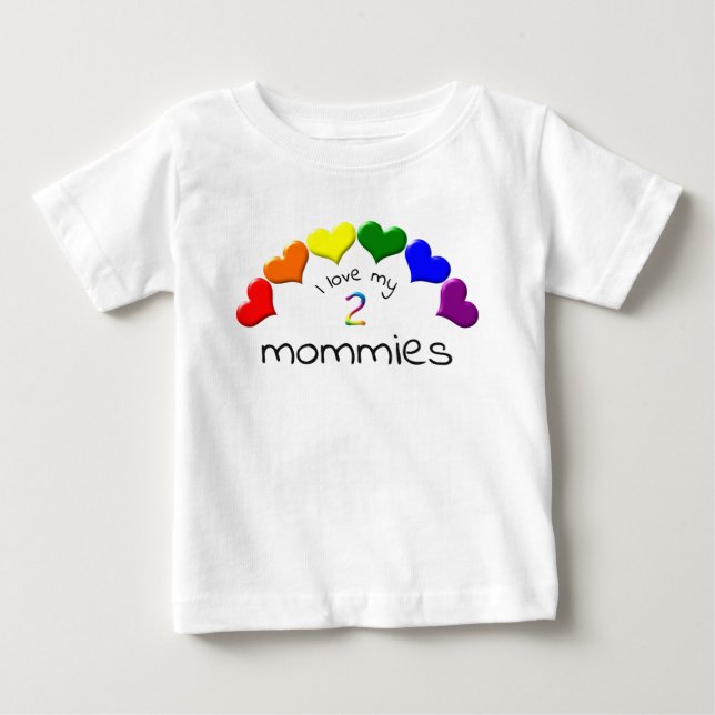 Camiseta Orgulho gay Baby I Love My 2 Mommies Rainbow Heart (Frente)