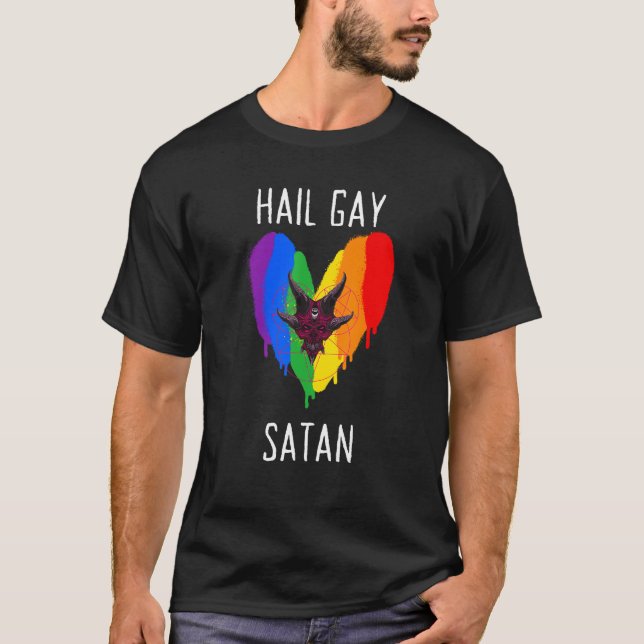 Camiseta Orgulho gay Baphomet do Gótico LGBT da Satã de Gay (Frente)