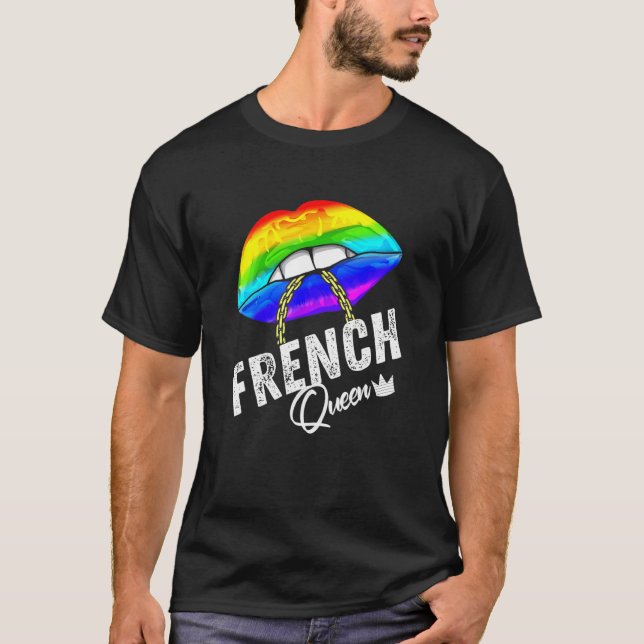 Camiseta Orgulho gay da Rainha Francesa Lábios Rainbow Men (Frente)