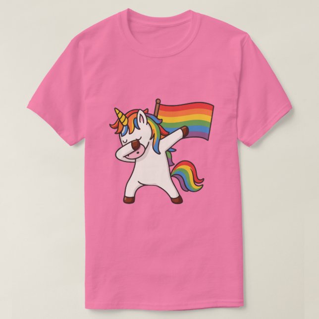 Camiseta Orgulho gay Dabbing Unicorn with Flag (Frente do Design)