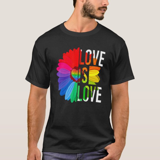 Camiseta Orgulho gay Daisy Rainbow Lgbt Love Is Love Lgbtq (Frente)