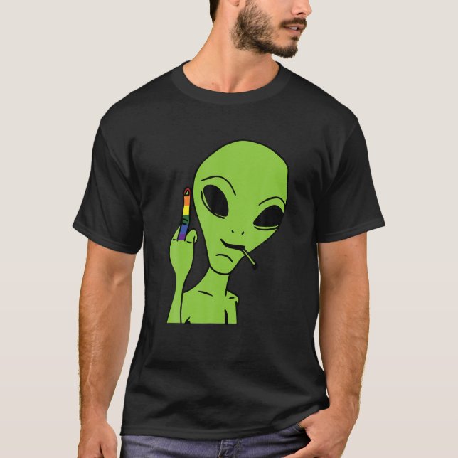 Camiseta Orgulho gay de dedo médio alienígena LGBQ de  suav (Frente)