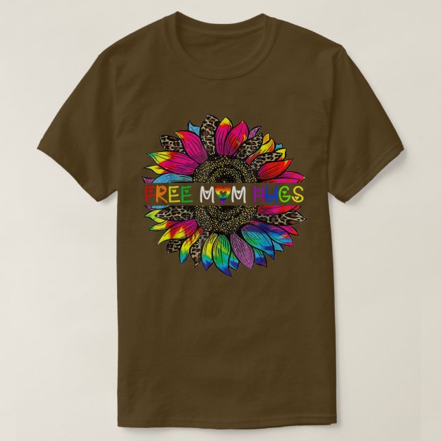 Camiseta Orgulho gay Free Mãe Abraça Sunflower Lepard Rainb (Frente do Design)
