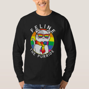 Camiseta Orgulho gay Gato Arco-Íris Óculos-de-sol Feltro O