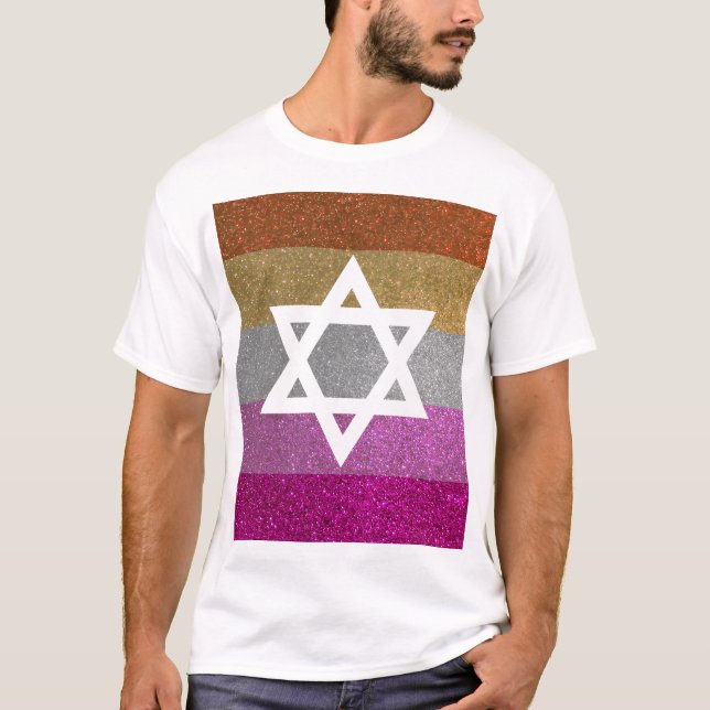 Camiseta Orgulho gay Glitter Lésbica - Estrela Judia de Dav (Frente)