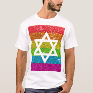 Camiseta Orgulho gay Glitter LGBTQIA Jewish Star de David