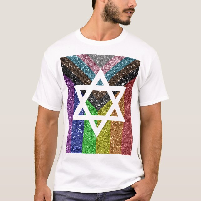 Camiseta Orgulho gay Glitter Transexual Jewish Star de Davi (Frente)