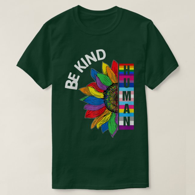 Camiseta Orgulho gay humano, Rainbow Sunflower Kind LGBT Fl (Frente do Design)