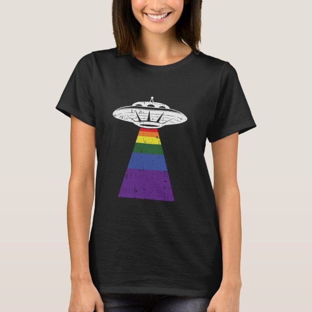 Camiseta Orgulho gay LGBT-Q Gaylien OFO de Abdução de alien (Frente)