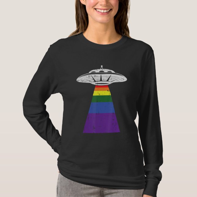 Camiseta Orgulho gay Lgbt Q Gaylien Ufo de Abdução de alien (Frente)