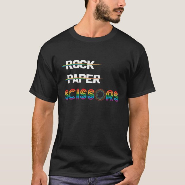 Camiseta  Orgulho gay LGBT-Q - Tesoura de Papel Rock (Frente)