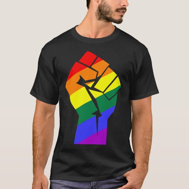 Camiseta Orgulho gay Lgbtq Indicador Arco-Íris Resiste À Ga (Frente)