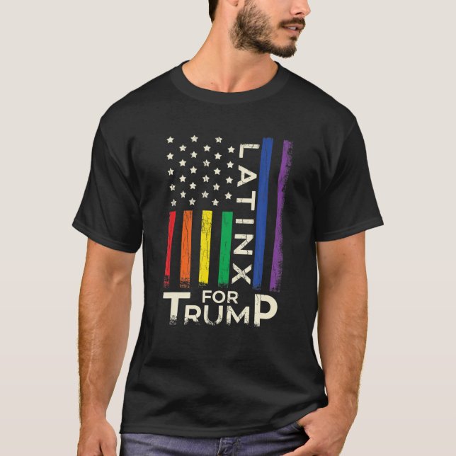 Camiseta Orgulho gay LGBTQ LatinX para as eleições de Trump (Frente)