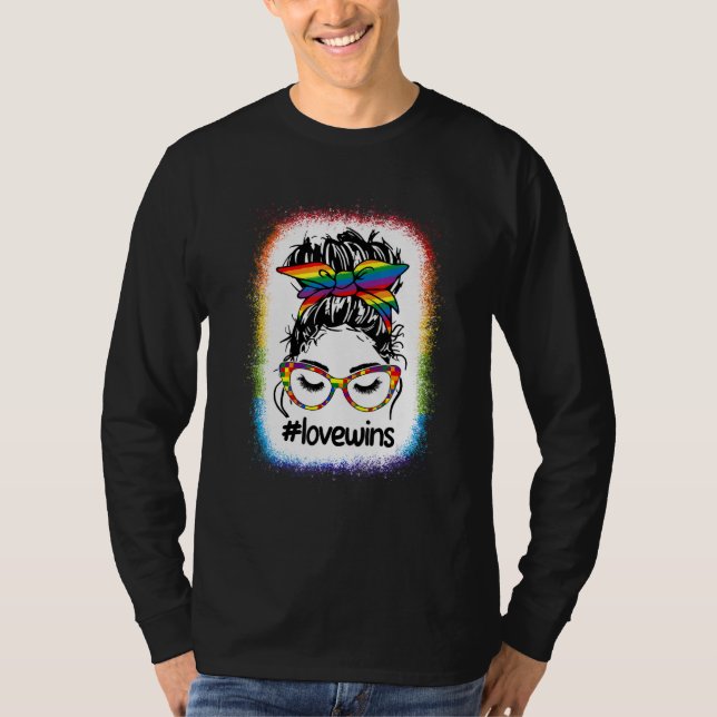 Camiseta Orgulho gay Messy Bun Rainbow Love Ganha Lgbt Lgbt (Frente)