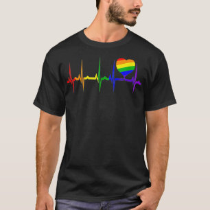 Camiseta orgulho gay Rainbow Flag LGBT Pride Heart EKG 