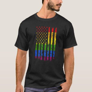 Camiseta Orgulho gay Retro Americano Flag Rainbow LGBT Prin