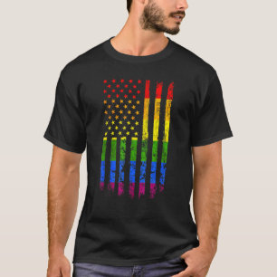 Camiseta Orgulho gay Retro Americano Flag Rainbow LGBT Prin