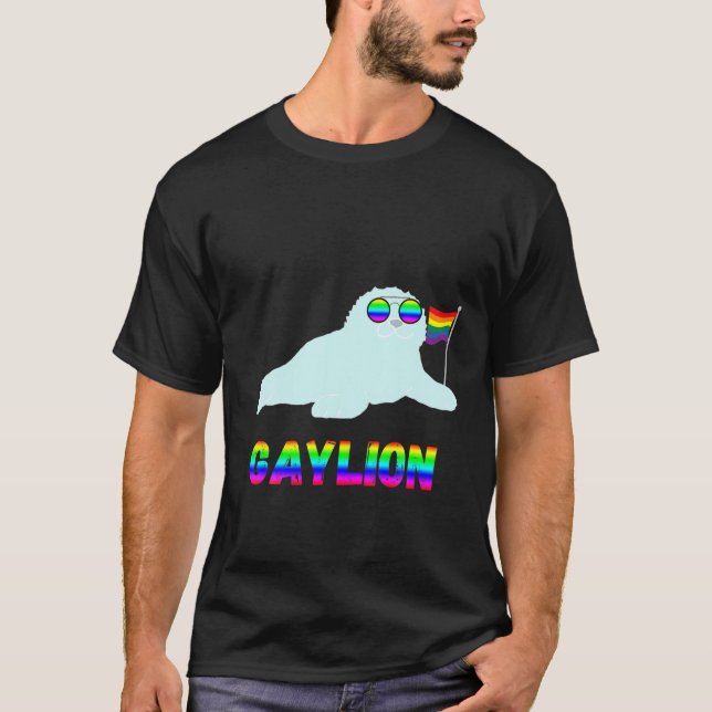 Camiseta orgulho gay Sea Lion Arco Arco-Íris Selo LGBT Sup  (Frente)
