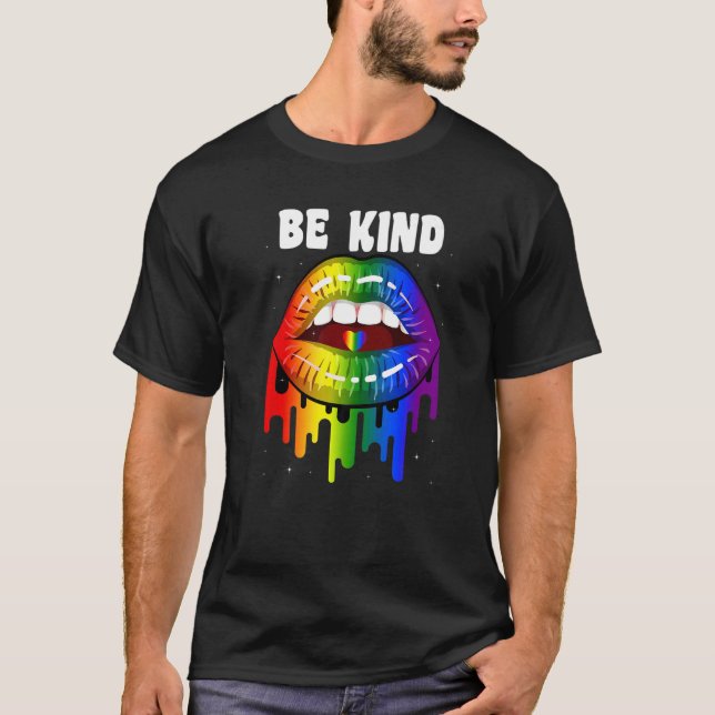 Camiseta Orgulho Gay ser gentil Lgbt Lábios arco-íris Lgbt  (Frente)