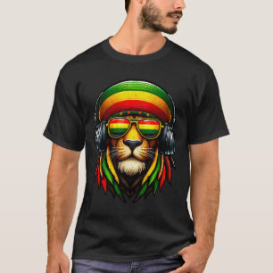 Camiseta Orgulho jamaicano Rasta Reggae Lion com Cabeça de