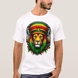 Camiseta Orgulho jamaicano Rasta Reggae Lion com título de