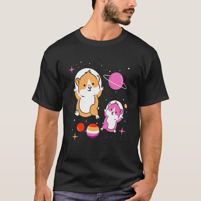 Camiseta Orgulho Lésbico Cor-de-Rosa Laranja-Hamster Lésbic (Frente)