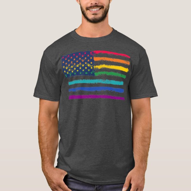 Camiseta Orgulho LGBT Arco-Íris Bandeira Americana  (Frente)