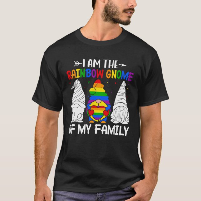 Camiseta Orgulho LGBT Arco-Íris Eu sou o Gnomo Arco-Íris do (Frente)