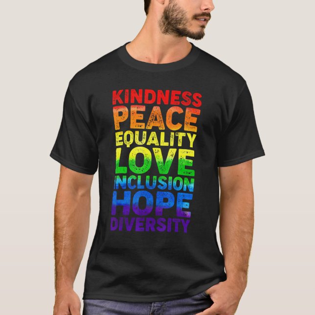 Camiseta Orgulho Lgbt bondade Paz Igualdade Amor Inclusão (Frente)