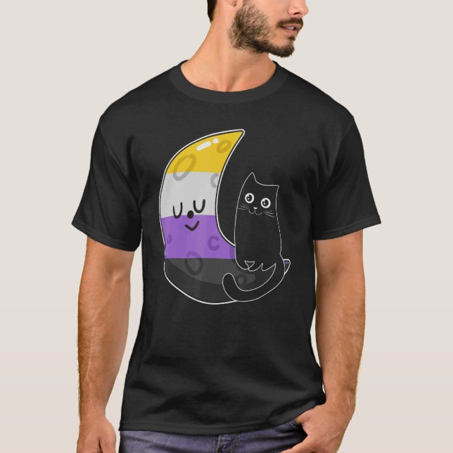 Camiseta Orgulho Lgbt De Gato De Lua Não Binário Com Nb Não (Frente)