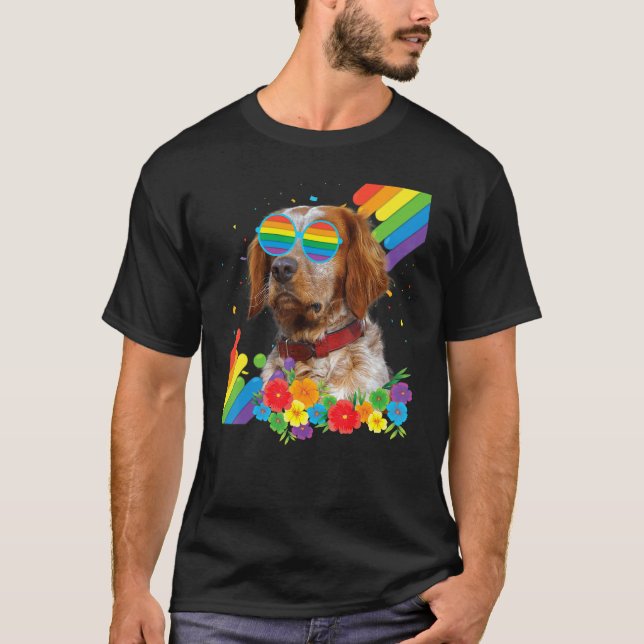 Camiseta Orgulho Lgbt Gay Brittany Spaniel Dog Pride Flag R (Frente)