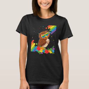 Camiseta Orgulho Lgbt Gay Owl Sinalizador Rainbow Lgbtq Les