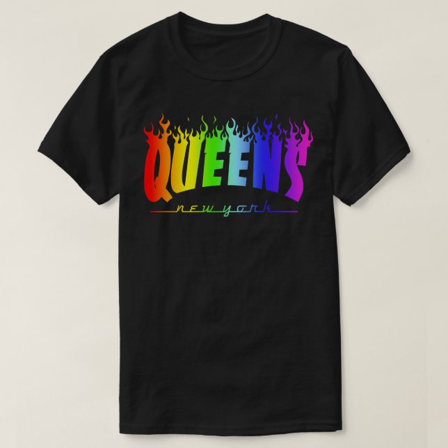 Camiseta Orgulho LGBTQ de Queens Flaming Paródia Trasher Ma (Frente do Design)