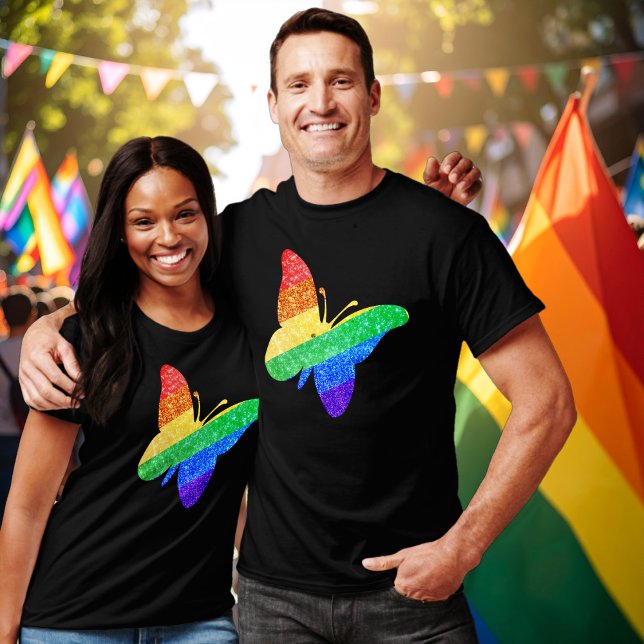 Camiseta Orgulho LGBTQA+ borboleta-arco-íris (Criador carregado)