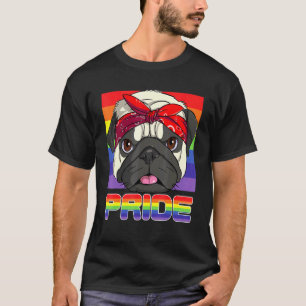 Camiseta Orgulho Mês Pug Bandana Gay Dog Rainbow LGBT