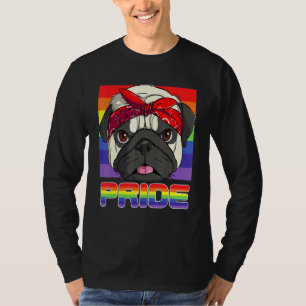 Camiseta Orgulho Mês Pug Bandana Gay Dog Rainbow LGBT