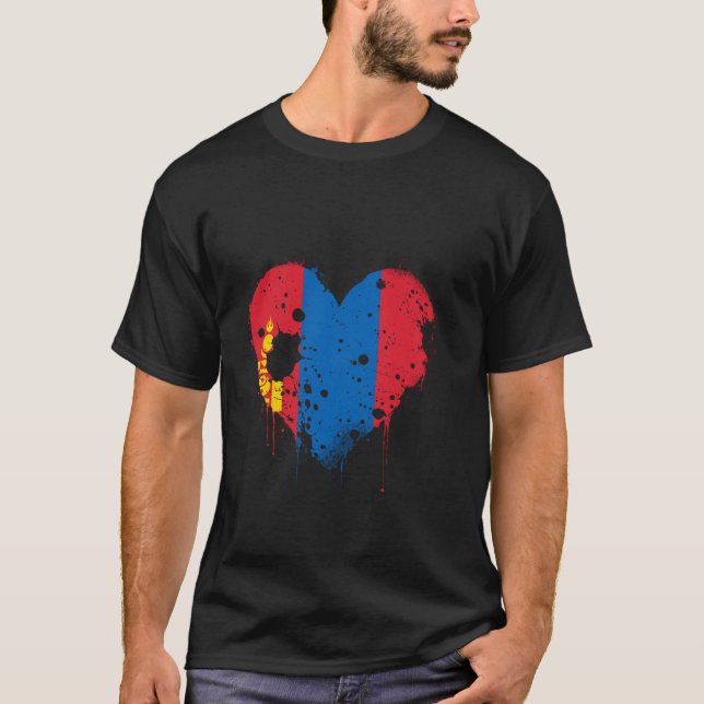 Camiseta Orgulho Mongol Raízes Mongóis Bandeira da Mongólia (Frente)