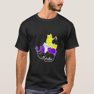 Camiseta Orgulho Não Binário Gato Bandeira Lgbtq Não Binári