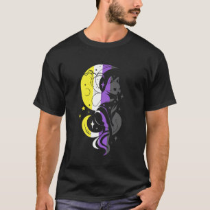 Camiseta Orgulho Não Binário Gato Lua Estrelas Estilo LGBTQ