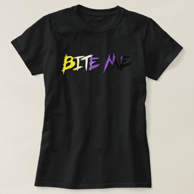 Camiseta Orgulho Não-Binário Me Morde (Frente do Design)