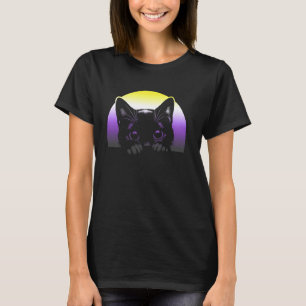 Camiseta Orgulho Não Binário Pôr do Sol Gato LGBTQ Mais Fof