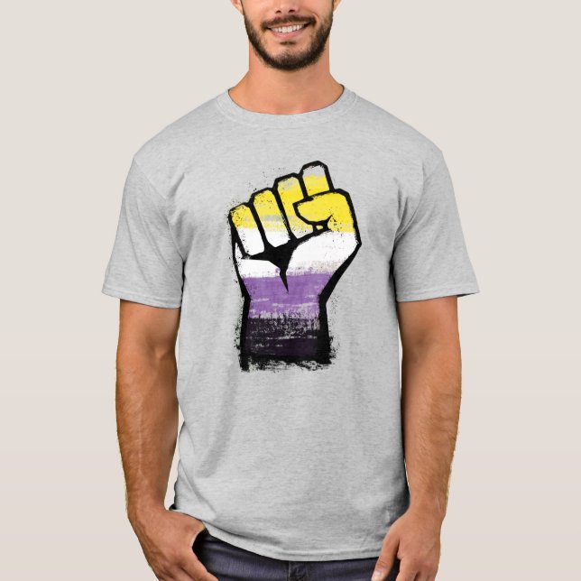 Camiseta Orgulho Não Binário Punho de Protesto (Frente)