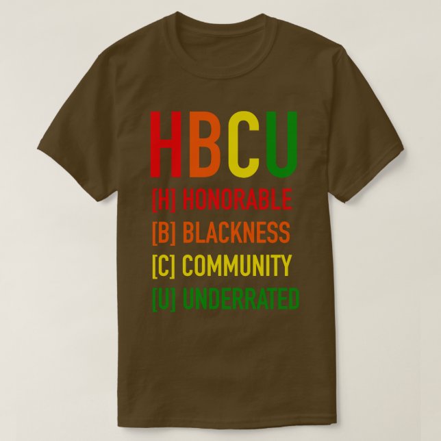 Camiseta Orgulho Negro da sigla HBCU (Frente do Design)