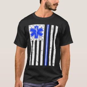 Camiseta Orgulho paramédico EMT EMS Fino White Line Homens 